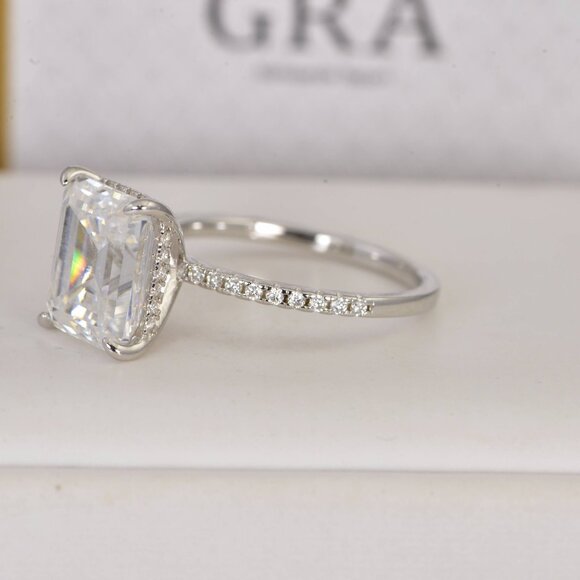 Certified 5.5ct Emerald Cut Moissanite Engagement Ring 925 - Picture 6 of 8